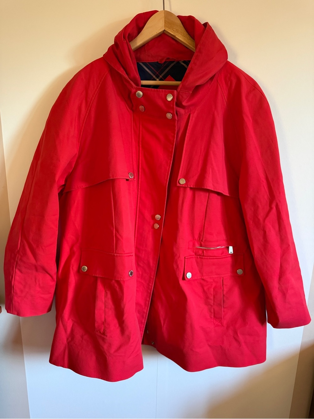 Pendleton Red Hooded Jacket Utility Rain Coat Plaid Lined XL